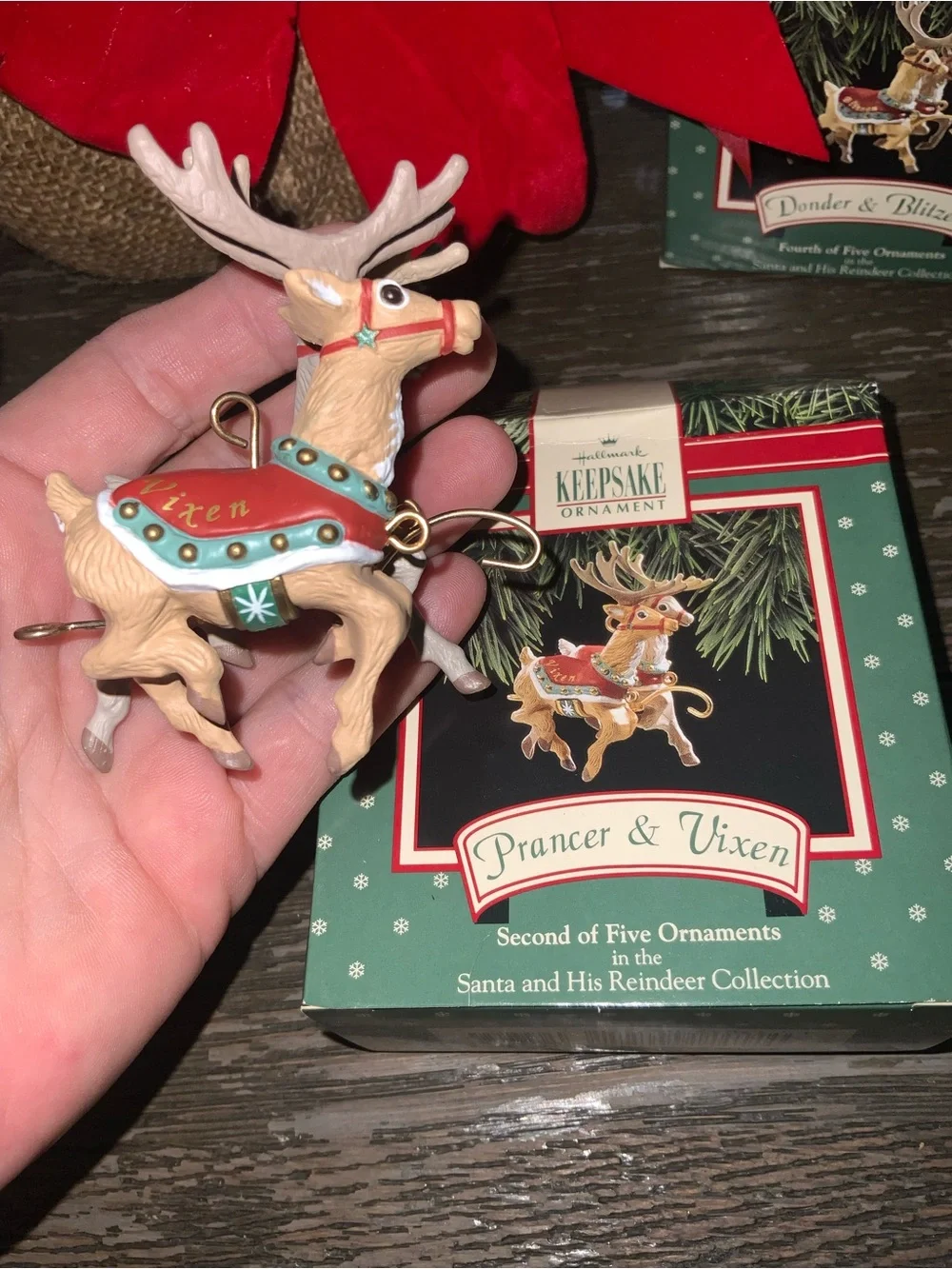 Hallmark 1990’s Santa In His Sled & His Reindeers Ornaments